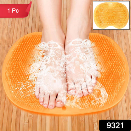 Yellow Silicone Bath Massage Cushion  Suction Cup Exfoliating Foot Scrubber  Mat