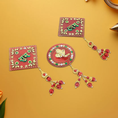 Decorative Wall Hanging Set With Shubh Labh And Ganesh Design (3 Pc)