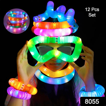 8055 Mini Pop Tubes Colourful Tubes Sensory Toys Stretch Pipe Toy Fidget Tube Toys Pull Tubes Fidget Toys Sensory Stretch Tubes Fun Tubes For Autism Children Kids Adult Reduce Anxiety (Pack Of 12)