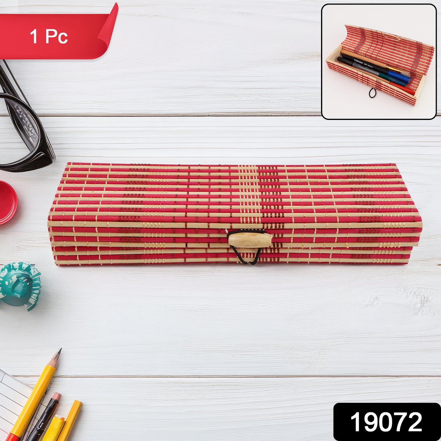 Multi-purpose Handcrafted Bamboo Mat Style Pen Pencil  Makeup Box (1 Pc)