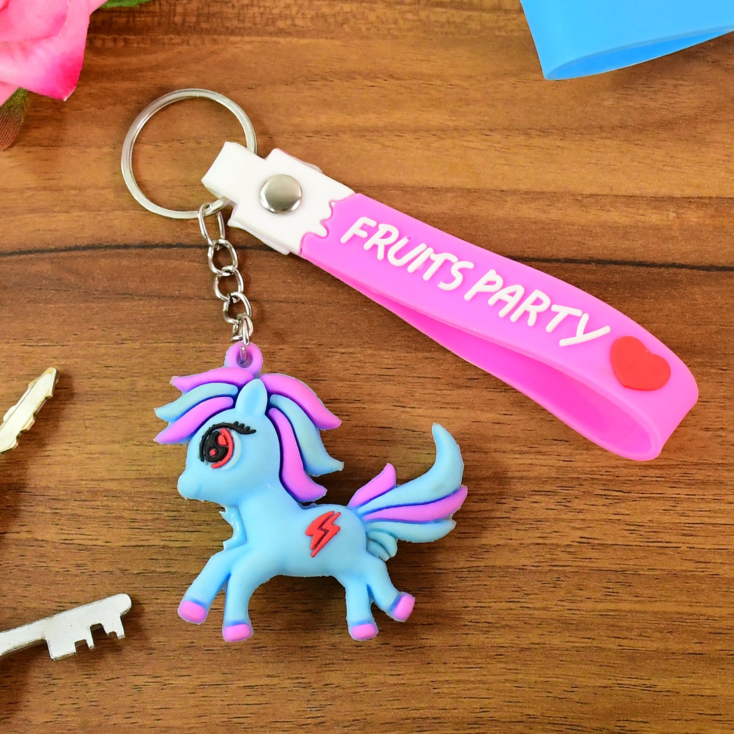 Cute Cartoon Unicorn Keychain With Silicone Strap (1 Pc)