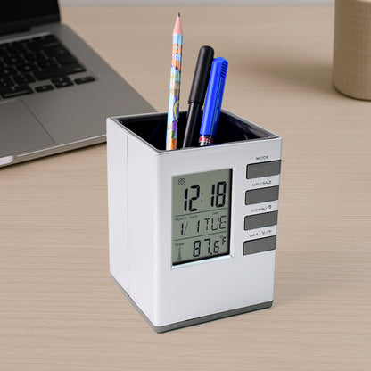 Multifunction Cube Digital Desk Clock With Pen Holder (1 Pc)