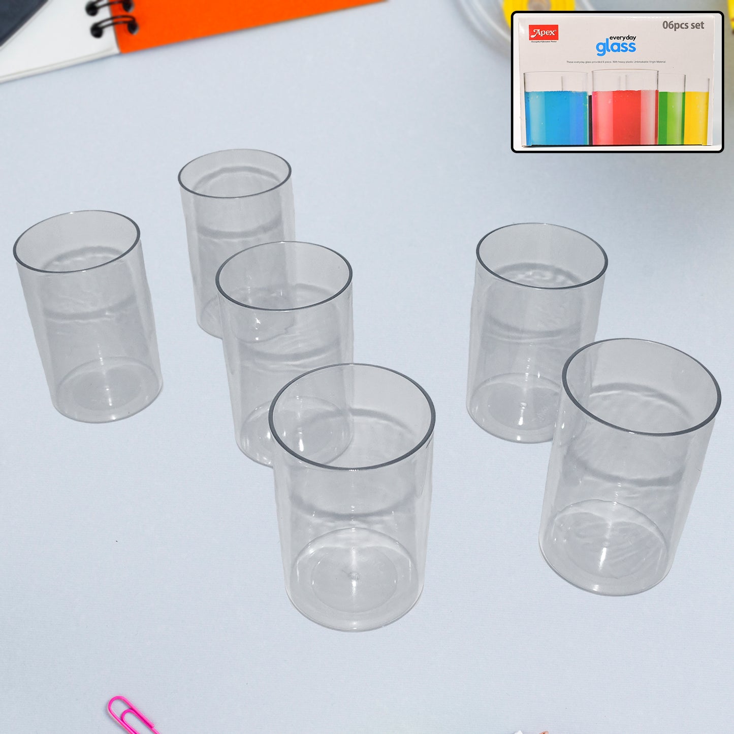 Apex Everyday Plastic Glass Set  6 Pieces Lightweight  Unbreakable