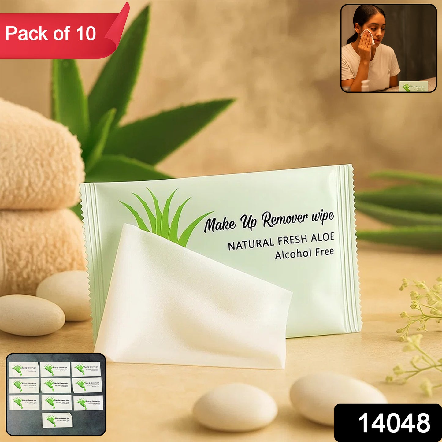 Premium Natural Aloe Makeup Remover Wipes (Pack Of 10 Pc)