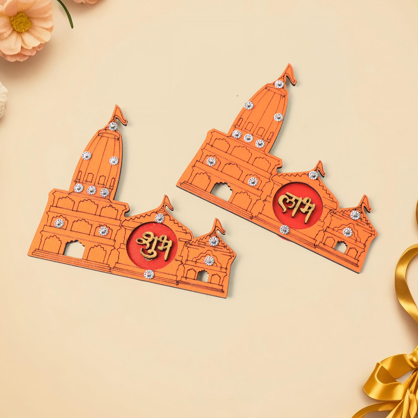 Shubh Labh Ram Temple  Mandir Design Decorative Wall Sticker (2 Pc)