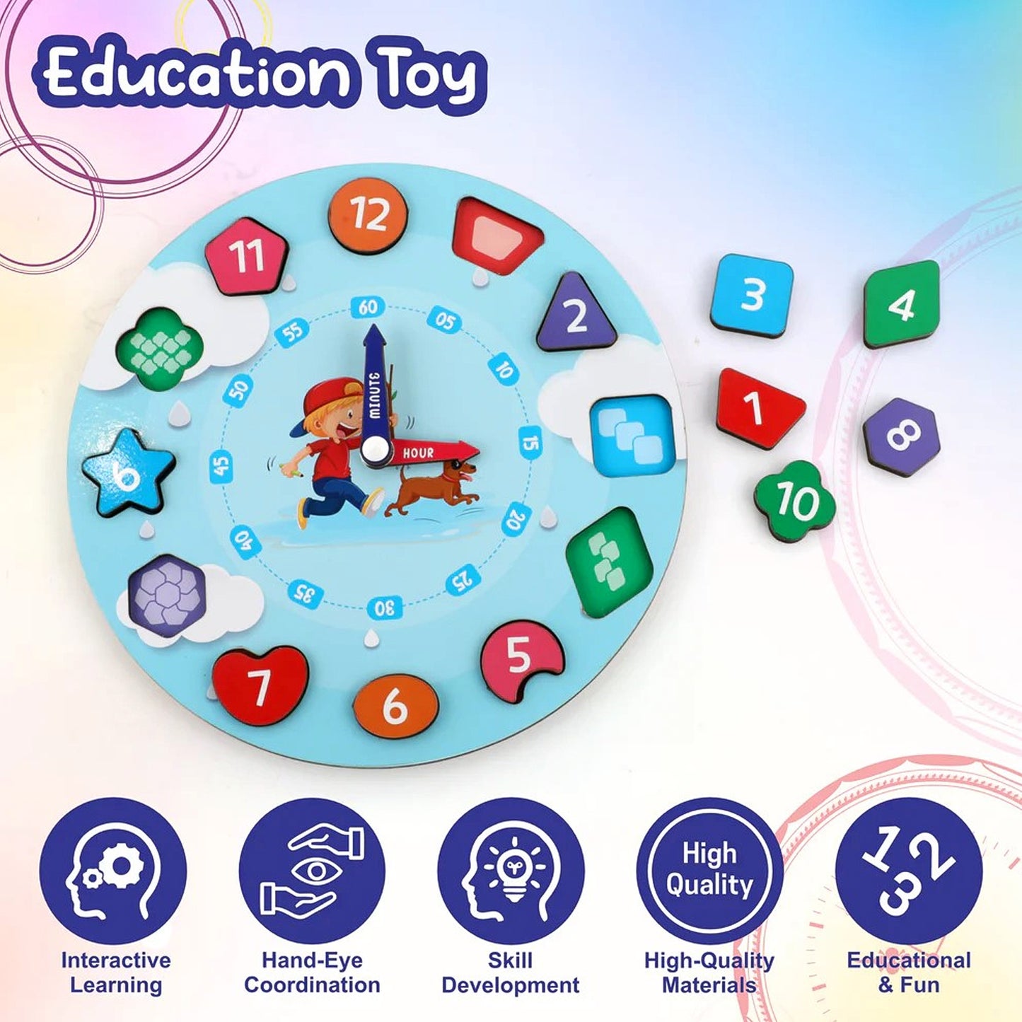 Aditi Wooden Educational Learning Clock Toy With Movable Hands