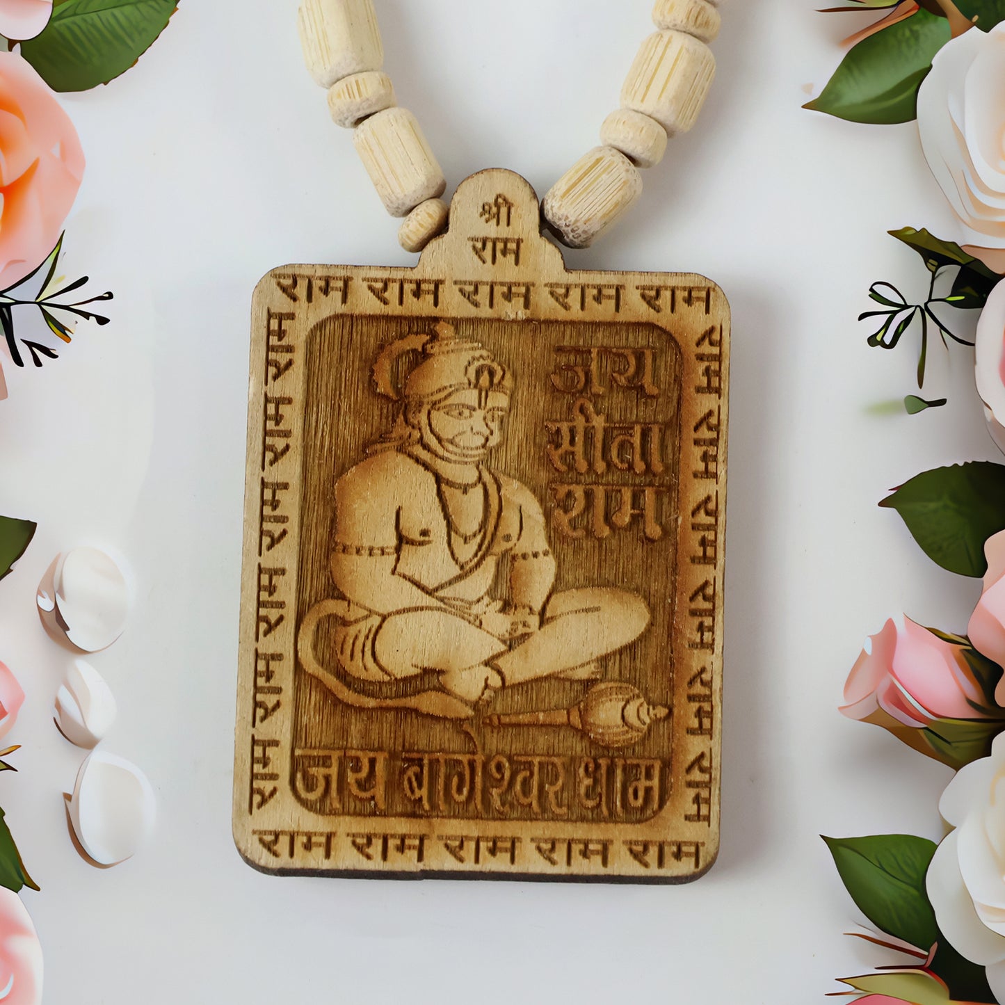 Premium Wooden Hanuman Pendant Mala (1 Pc)