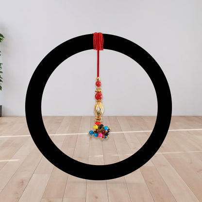 Bhabhi Lumba Rakhi With Multicolor Beads And Golden Floral Charm On Red Thread