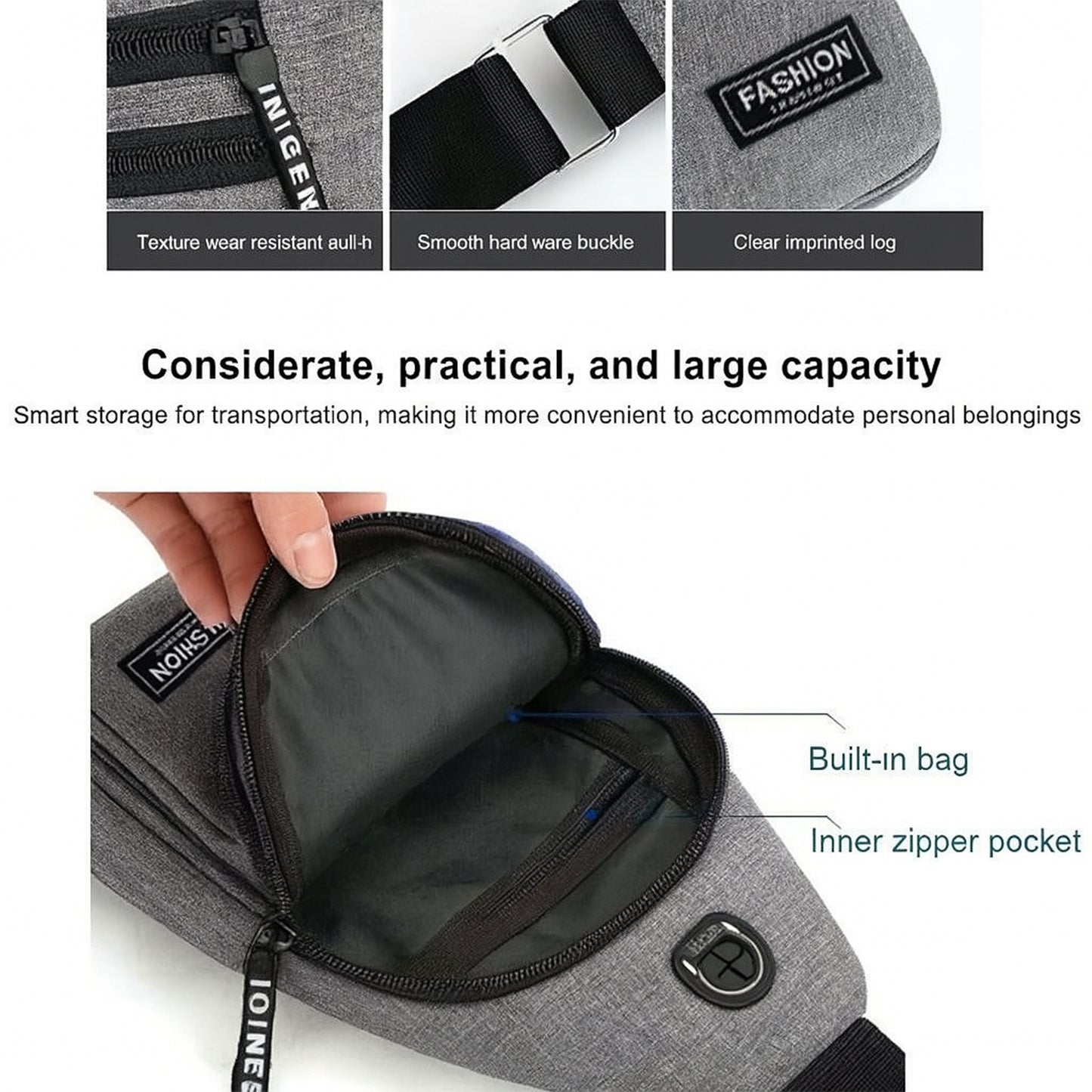 Waterproof Waist Bag Shoulder Bags Usb Charging Earphone Hook Sling Travel Bag (1 Pc)