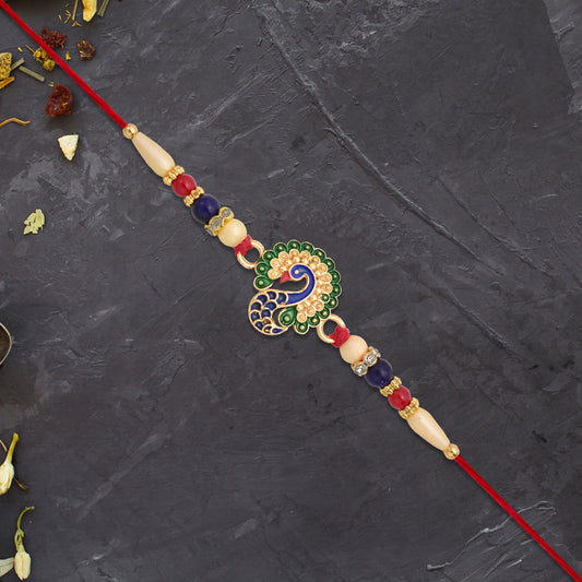 Multicolor Peacock Rakhi With Beads