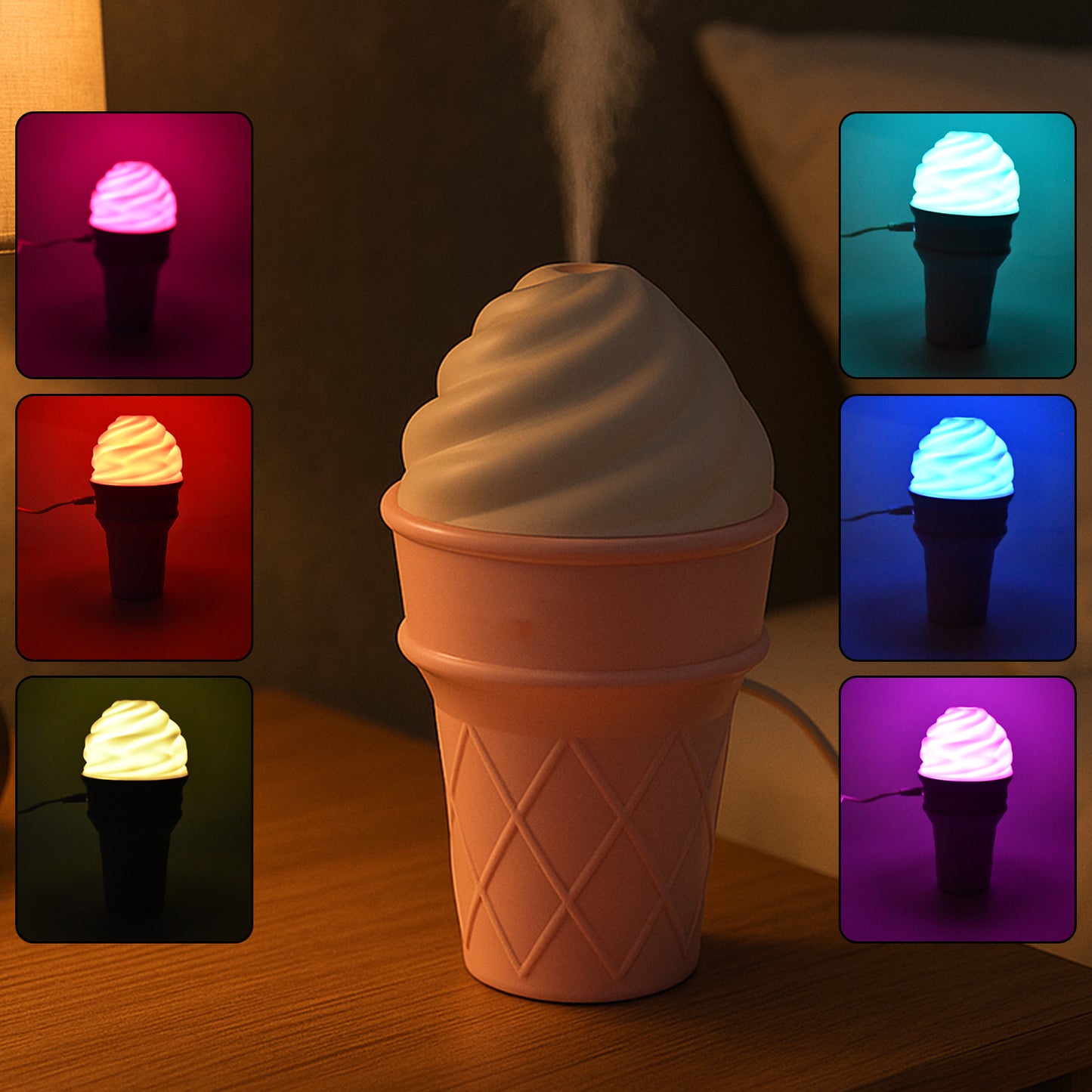 Ice Cream Cone Shape Air Freshener Humidifier (1pc  Pink)