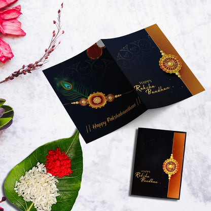 Single Designer Peacock Rakhi For Brother  Includes Silver Coin Roli Chawal  Greeting Card