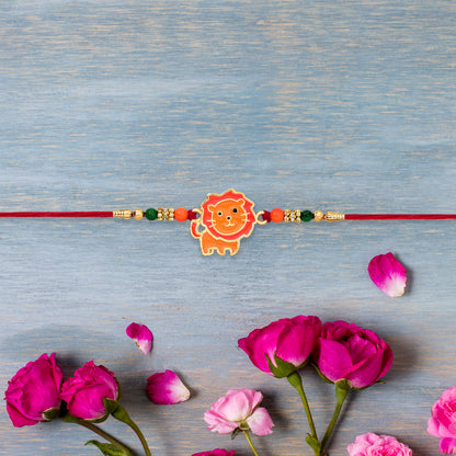 Cute Lion Kids Rakhi With Beaded Thread