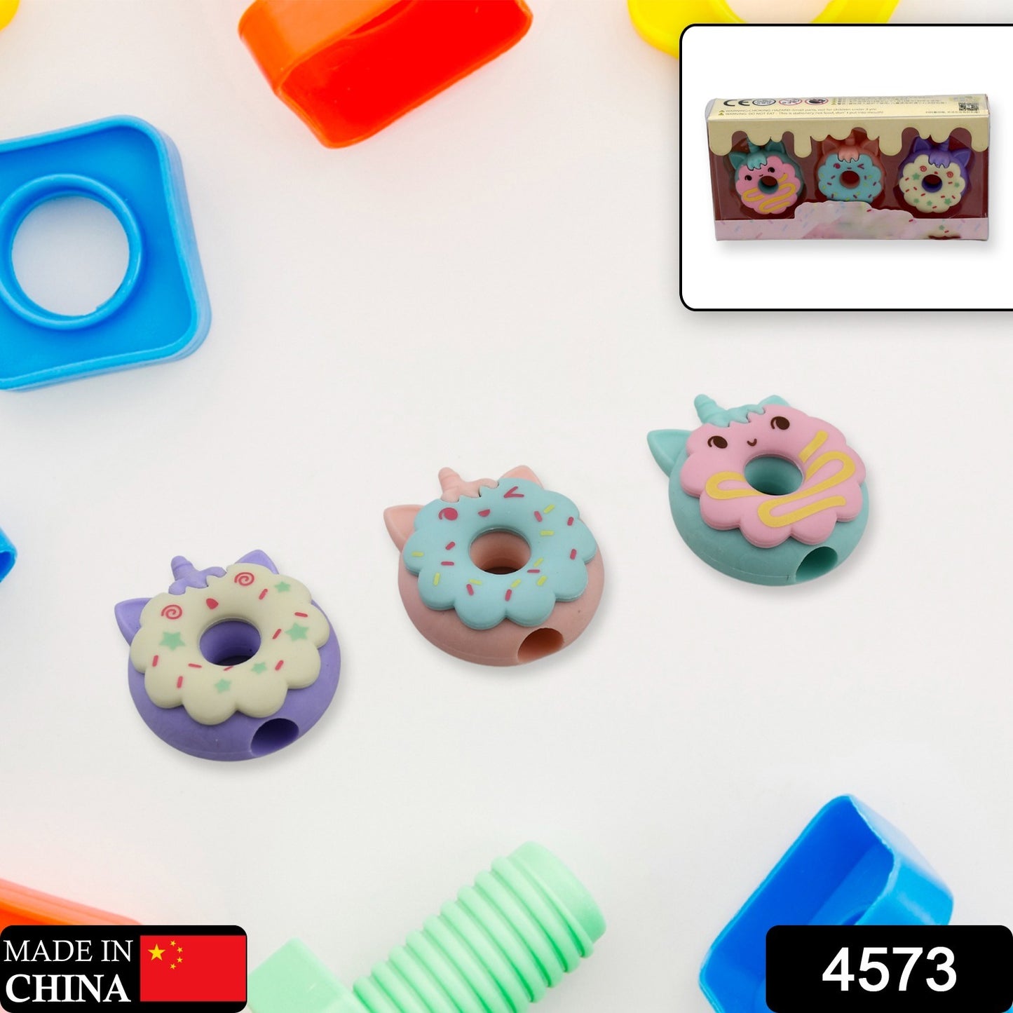 4573 Tree Small Sized Cartoon Themed Non-toxic Donut Erasers School Stationery  For Kids - Boys  Girls  Birthday Gift Return Gift (3pc Set)