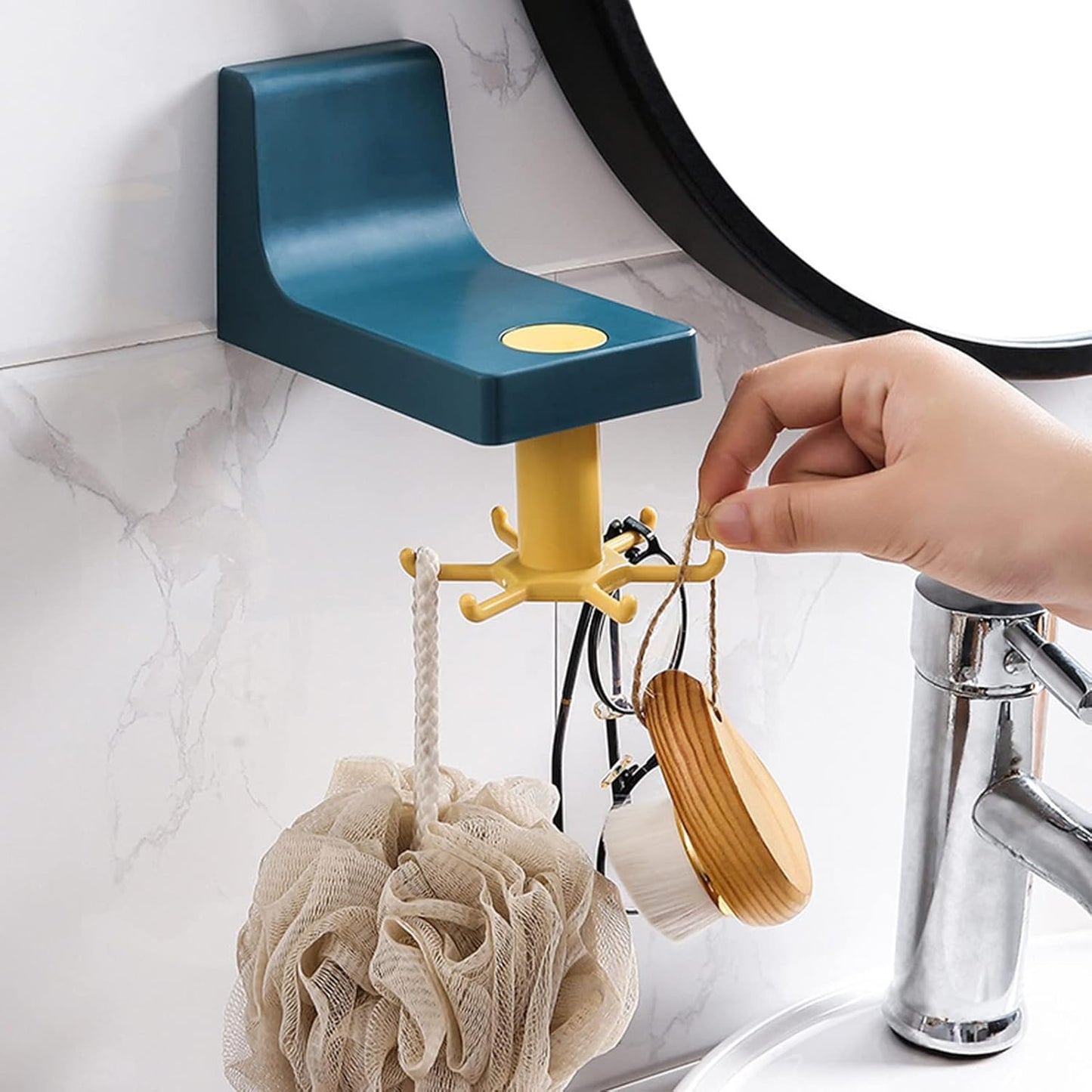 4605 360 Degree Rotating Self Adhesive Plastic Wall Hook Hanger Multifunctional Hanger With 6 Heavy Duty Claw Hooks