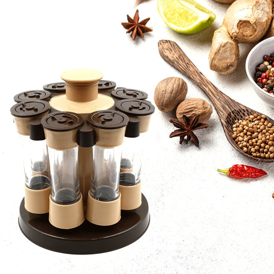 5986  360 Revolving Spice Rack For Kitchen And Dining Table 8 Spice Jars With 120 Ml Condiment Set Herb Seasoning Organizer