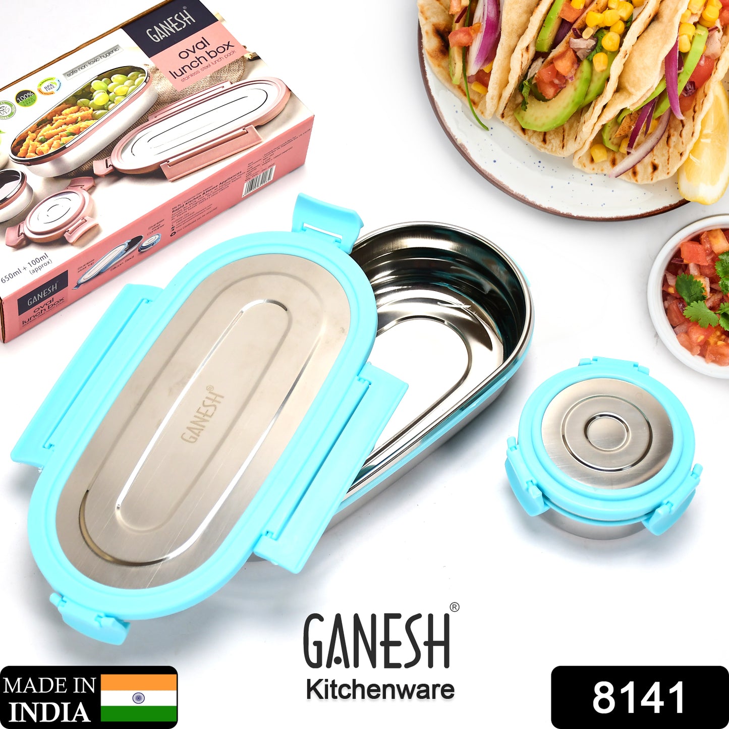 8141 Ganesh Stainless Steel Lunch Box  Small Container ( Set Of 2 Pcs )